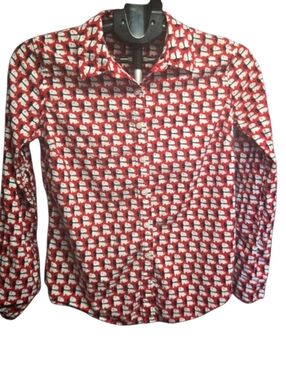 Crown & Ivy Red Dog Print Button Down Shirt Long Sleeve Size XS